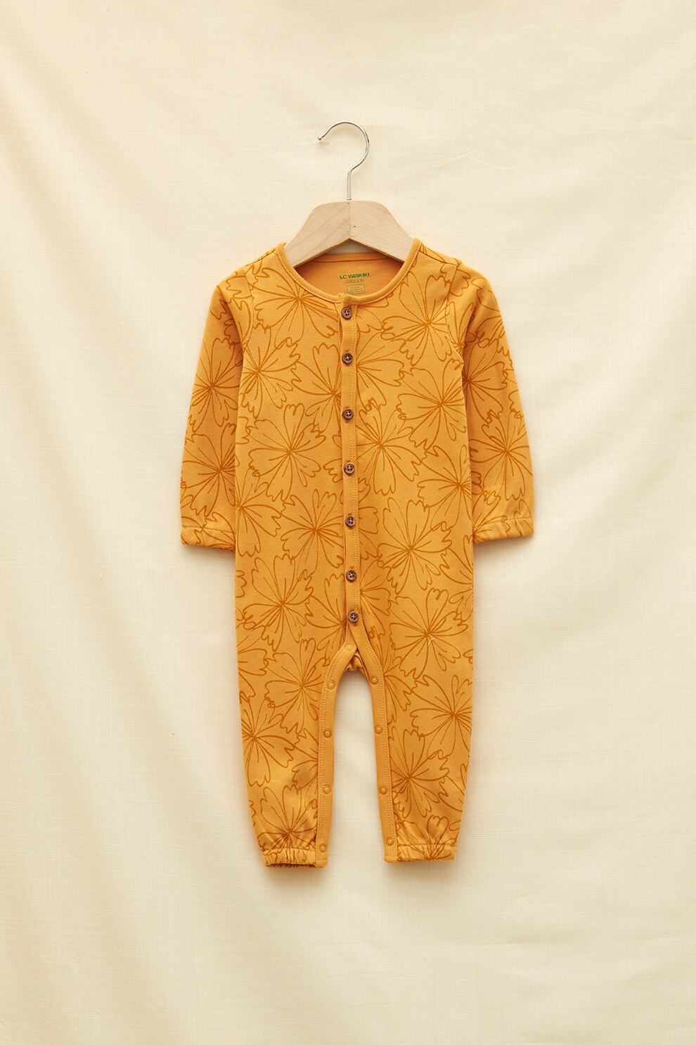 LC WAIKIKI, Salopete de bumbac organic cu imprimeu floral, Oranj persan/Ocru