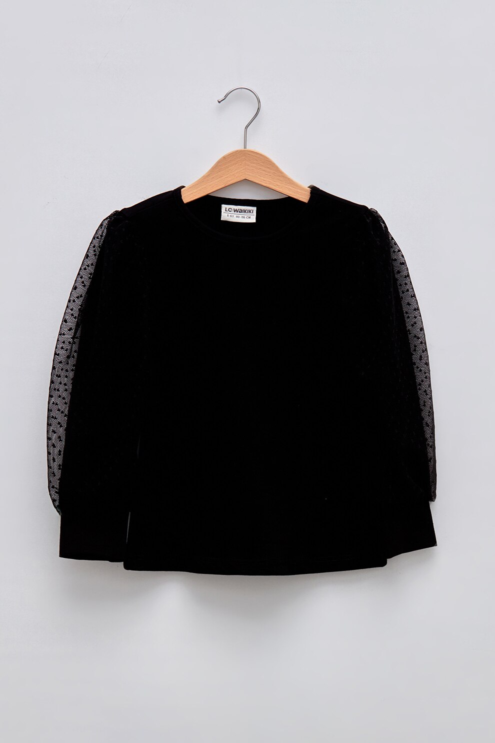 LC WAIKIKI, Bluza de bumbac cu decolteu la baza gatului, Negru