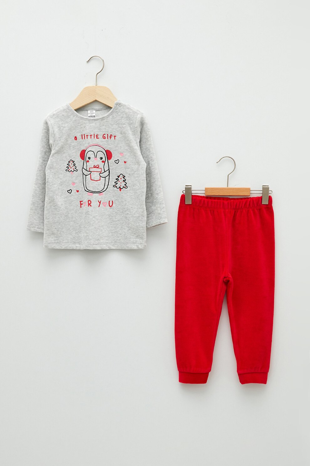 LC WAIKIKI, Pijama cu pinguin, Rosu/Gri deschis