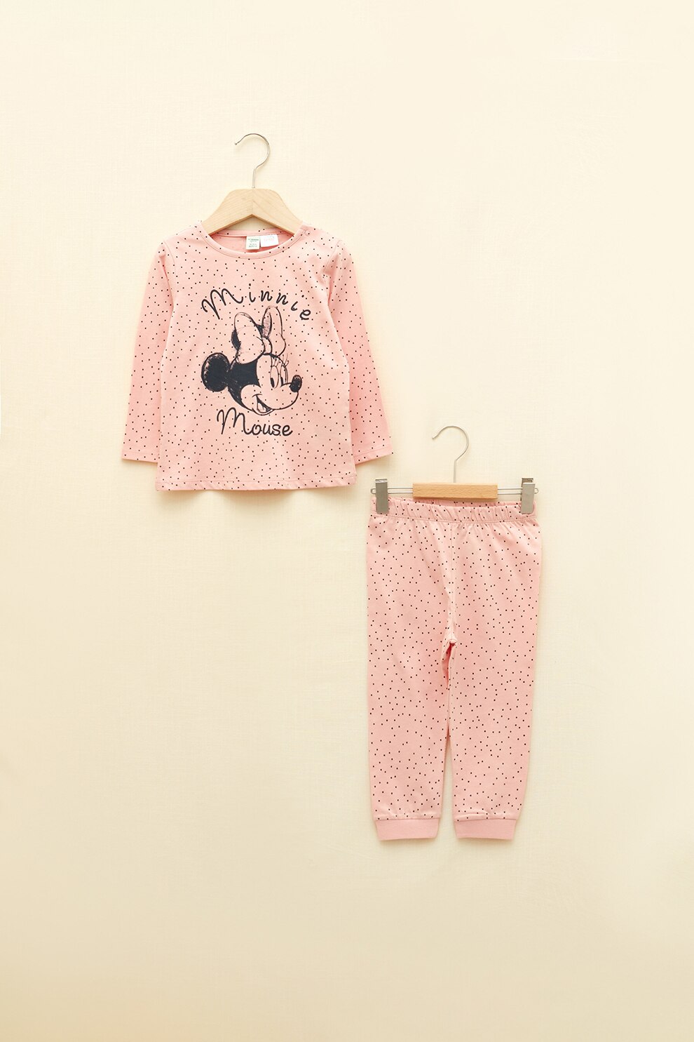 LC WAIKIKI, Pijama de bumbac organic Minnie Mouse, Roz prafuit