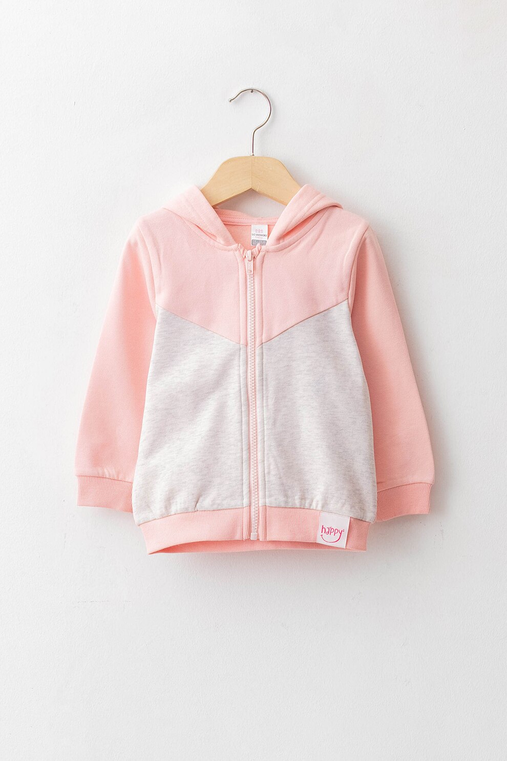 LC WAIKIKI, Hanorac din amestec de bumbac cu fermoar, Roz pastel/Gri deschis