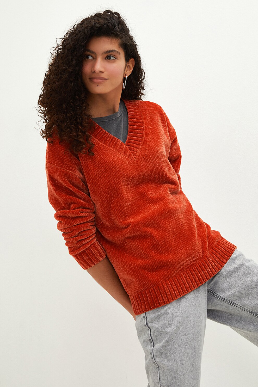 LC WAIKIKI, Pulover lejer cu decolteu in V si maneci cazute, Corai