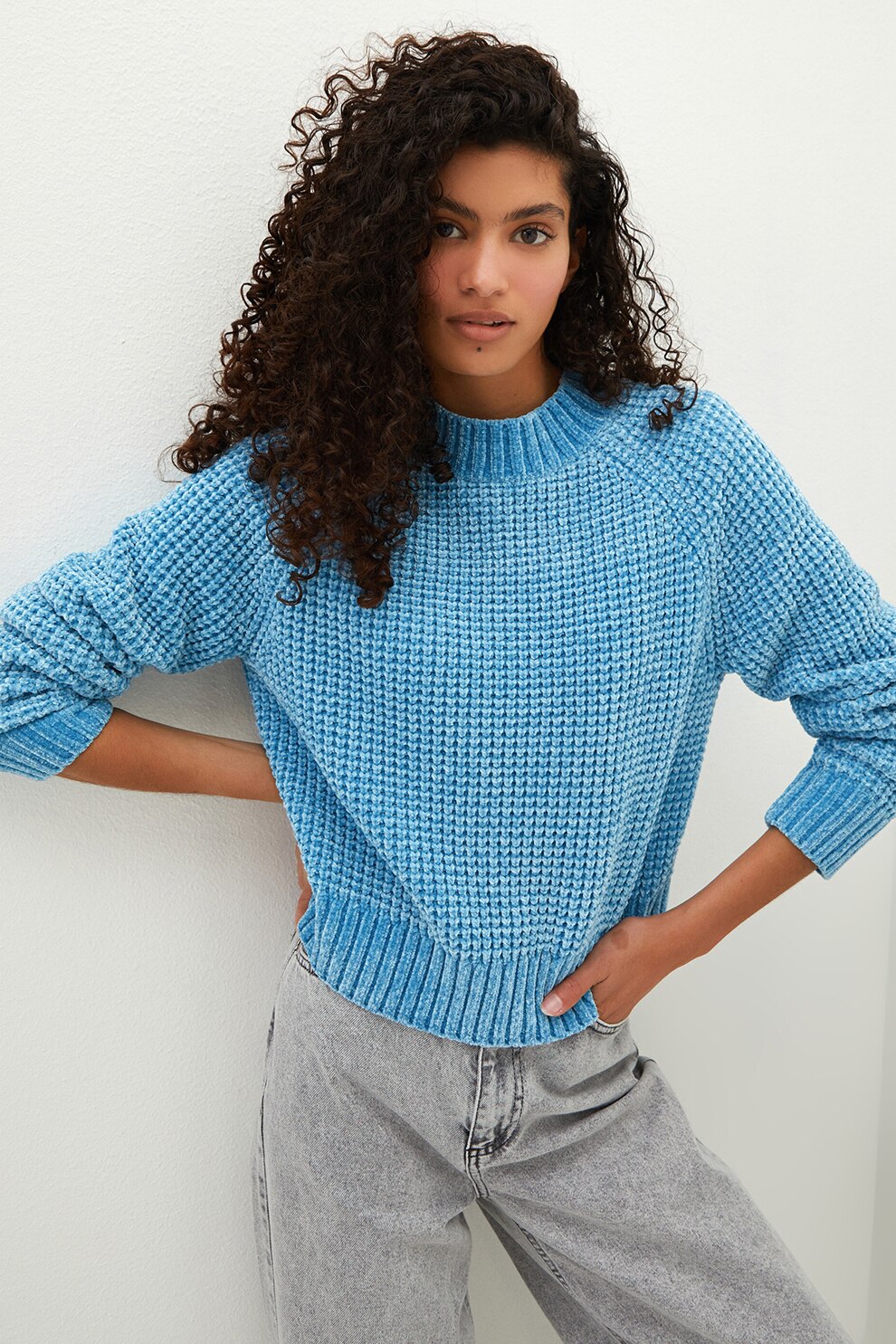 LC WAIKIKI, Pulover tricotat cu decolteu la baza gatului, Albastru aqua