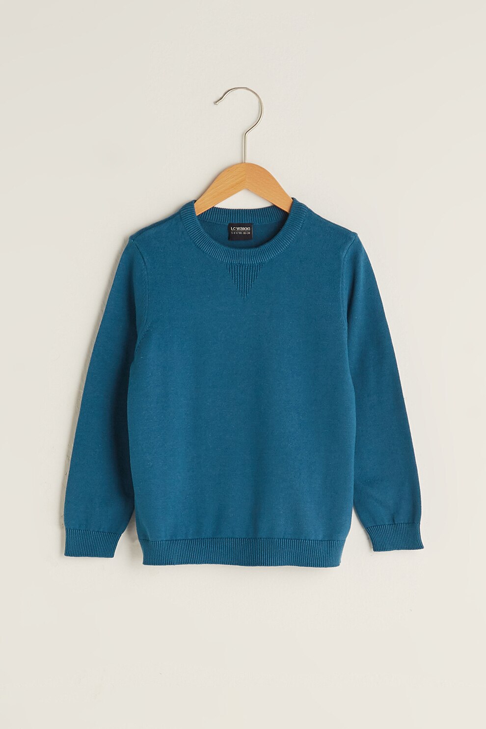 LC WAIKIKI, Pulover tricotat fin cu decolteu la baza gatului, Albastru petrol