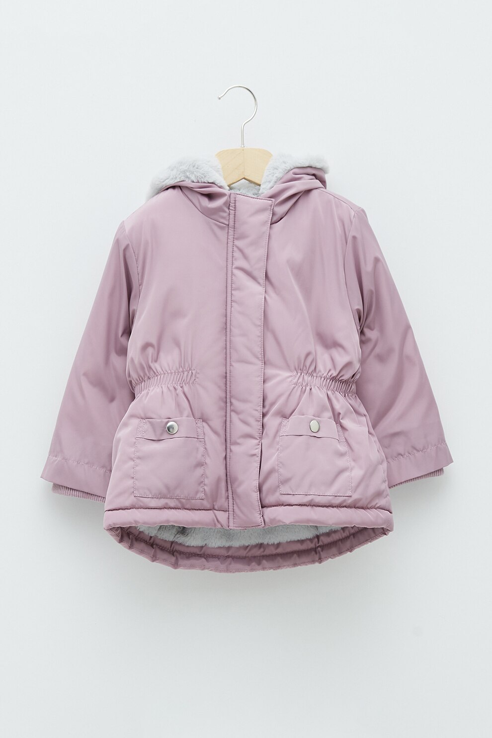 LC WAIKIKI, Geaca cu gluga si captuseala de blana sintetica, Roz pastel