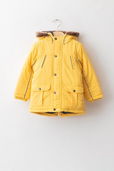 LC WAIKIKI, Geaca parka cu garnitura de blana sintetica, galben pal LC WAIKIKI, Geaca parka cu garnitura de blana sintetica, galben pal