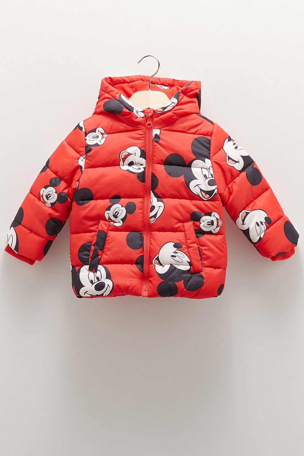 LC WAIKIKI, Geaca scurta cu vatelina si imprimeu Mickey Mouse, Corai/Negru/Alb optic