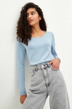 LC WAIKIKI, Pulover tricotat fin cu decolteu rotund, Albastru pastel LC WAIKIKI, Pulover tricotat fin cu decolteu rotund, Albastru pastel