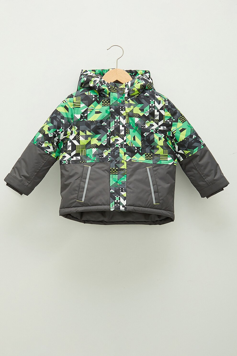 LC WAIKIKI, Geaca cu vatelina, gluga si imprimeu abstract, Maro taupe/Verde menta/Galben pai