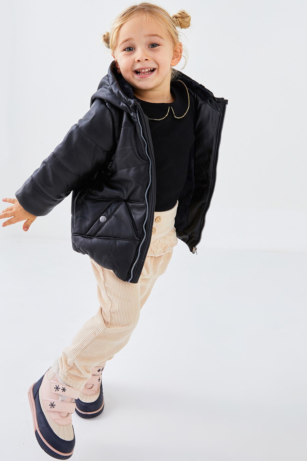 LC WAIKIKI, Geaca de piele ecologica cu vatelina, Negru