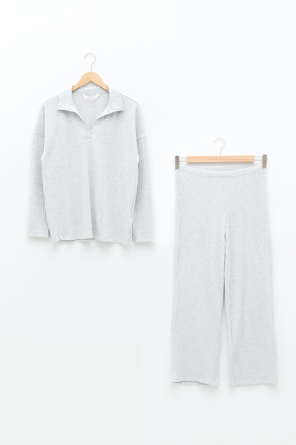 LC WAIKIKI, Pijama lunga cu aspect striat, Gri deschis