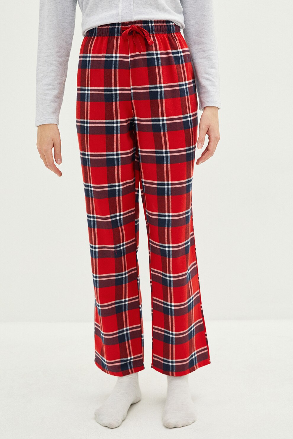 LC WAIKIKI, Pantaloni de pijama in carouri cu talie ajustabila, Corai/Bleumarin inchis