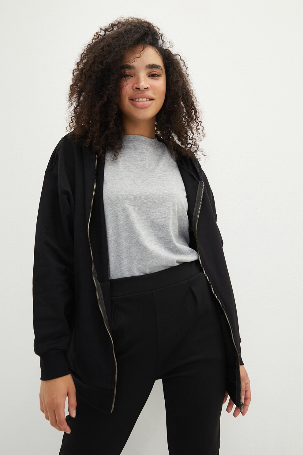 LC WAIKIKI, Hanorac cu fermoar si maneci cazute, Negru
