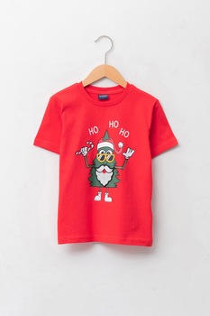 LC WAIKIKI, Tricou de bumbac cu tematica de Craciun, Rosu vermilion LC WAIKIKI, Tricou de bumbac cu tematica de Craciun, Rosu vermilion