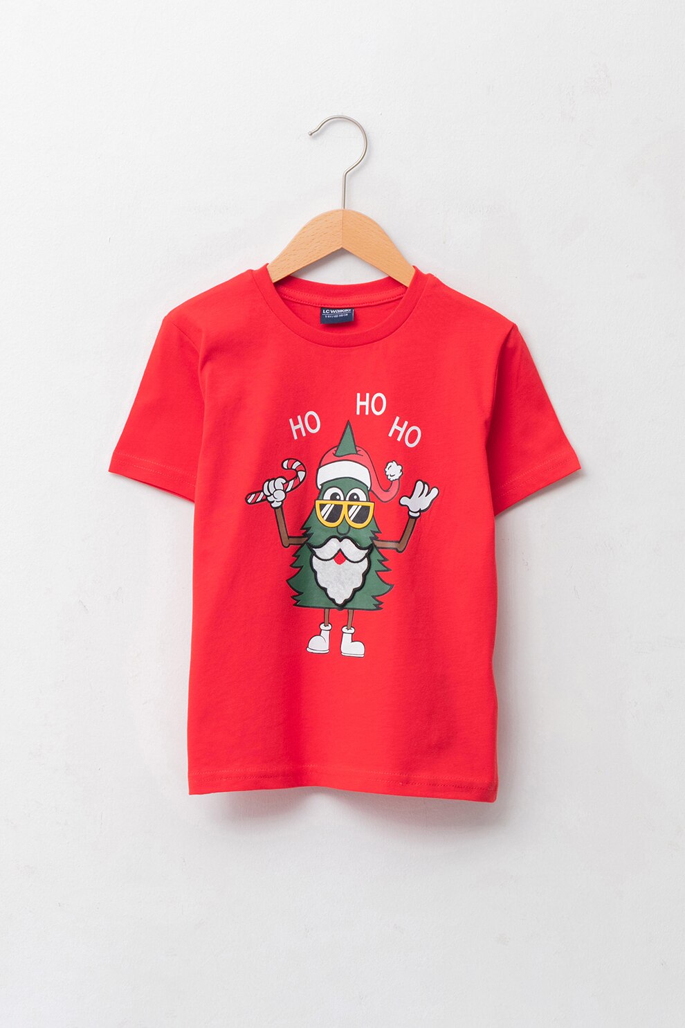 LC WAIKIKI, Tricou de bumbac cu tematica de Craciun, Rosu vermilion