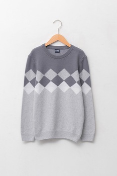 LC WAIKIKI, Pulover cu decolteu la baza gatului si model geometric, Gri cenusa/Gri deschis LC WAIKIKI, Pulover cu decolteu la baza gatului si model geometric, Gri cenusa/Gri deschis