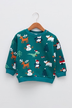 LC WAIKIKI, Bluza sport cu imprimeu tematic, Verde persan/Corai/Alb LC WAIKIKI, Bluza sport cu imprimeu tematic, Verde persan/Corai/Alb