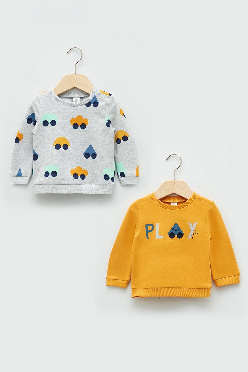 LC WAIKIKI, Set de bluze sport cu imprimeu - 2 piese, Galben sofran/Gri deschis