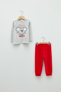 LC WAIKIKI, Pijama din amestec de bumbac, Gri deschis/Rosu LC WAIKIKI, Pijama din amestec de bumbac, Gri deschis/Rosu