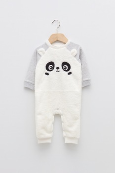 LC WAIKIKI, Salopeta de plus cu maneci raglan, Alb optic/gri deschis LC WAIKIKI, Salopeta de plus cu maneci raglan, Alb optic/gri deschis