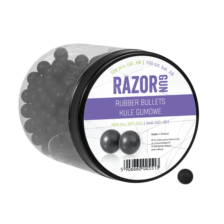 Bile RazorGun cal. 68 pentru Umarex T4E HDS/SG-68, Cauciuc, 100 buc, Negru