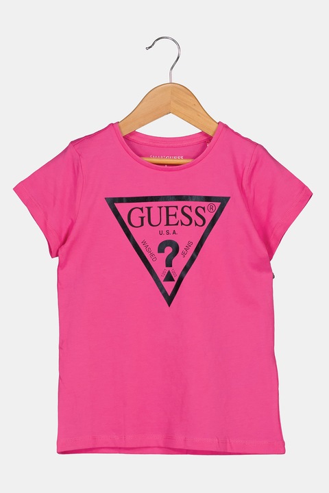 GUESS KIDS, Tricou de bumbac cu imprimeu logo metalizat, Fucsia