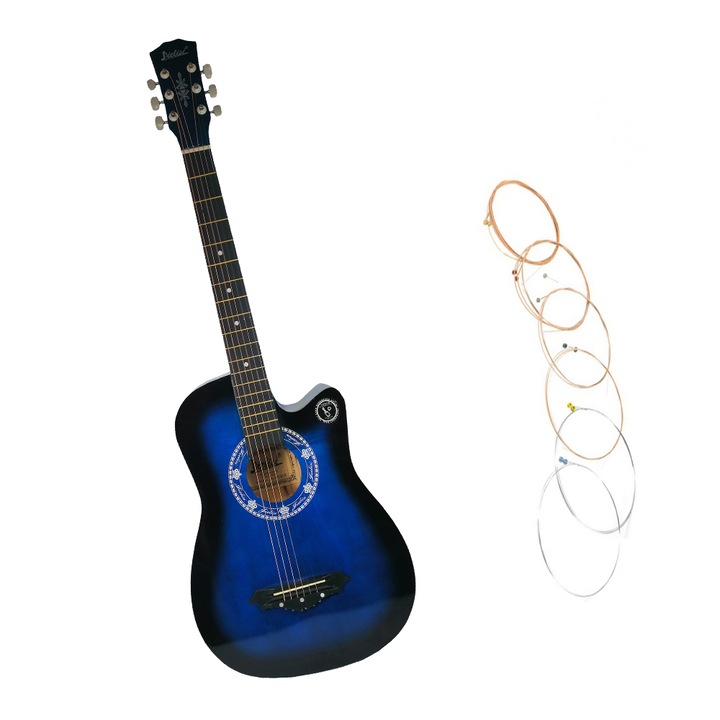 Дървена китара клас 95 см IdeallStore®, Cutaway Blue Club, комплект струни