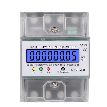Contor trifazic de energie electrica, Sinotimer, 3x230/400V AC 50Hz, 3x5(80)A, ecran digital LED iluminat, DDS024T Contor trifazic de energie electrica, Sinotimer, 3x230/400V AC 50Hz, 3x5(80)A, ecran digital LED iluminat, DDS024T
