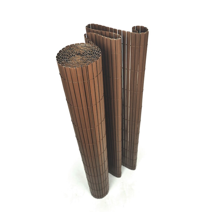 Vivo Decor Bambusz Stílusú Műanyag Paraván, Dupla felület, Erkélyekre, Udvarokra, 100x300 cm, Barna