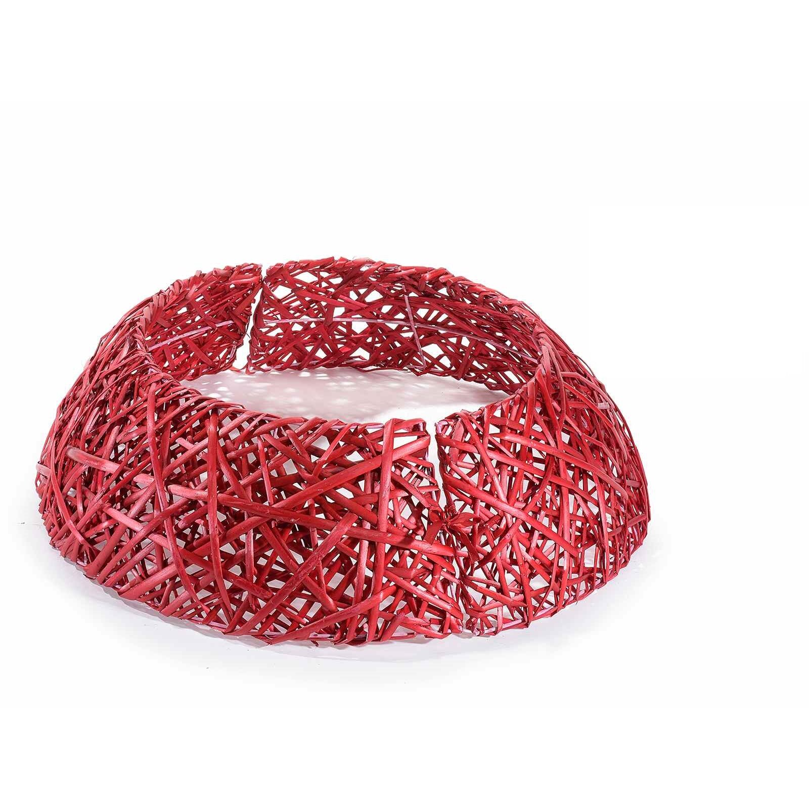 Cos decorativ din lemn pentru baza pomului de Craciun, rosu, 60 x 18 cm