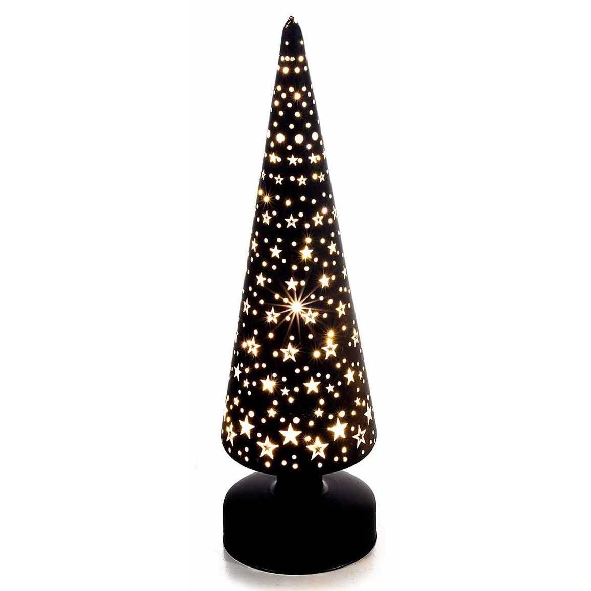 Decoratiune Brad de Craciun din sticla iluminata , negru, 31 x 9 cm