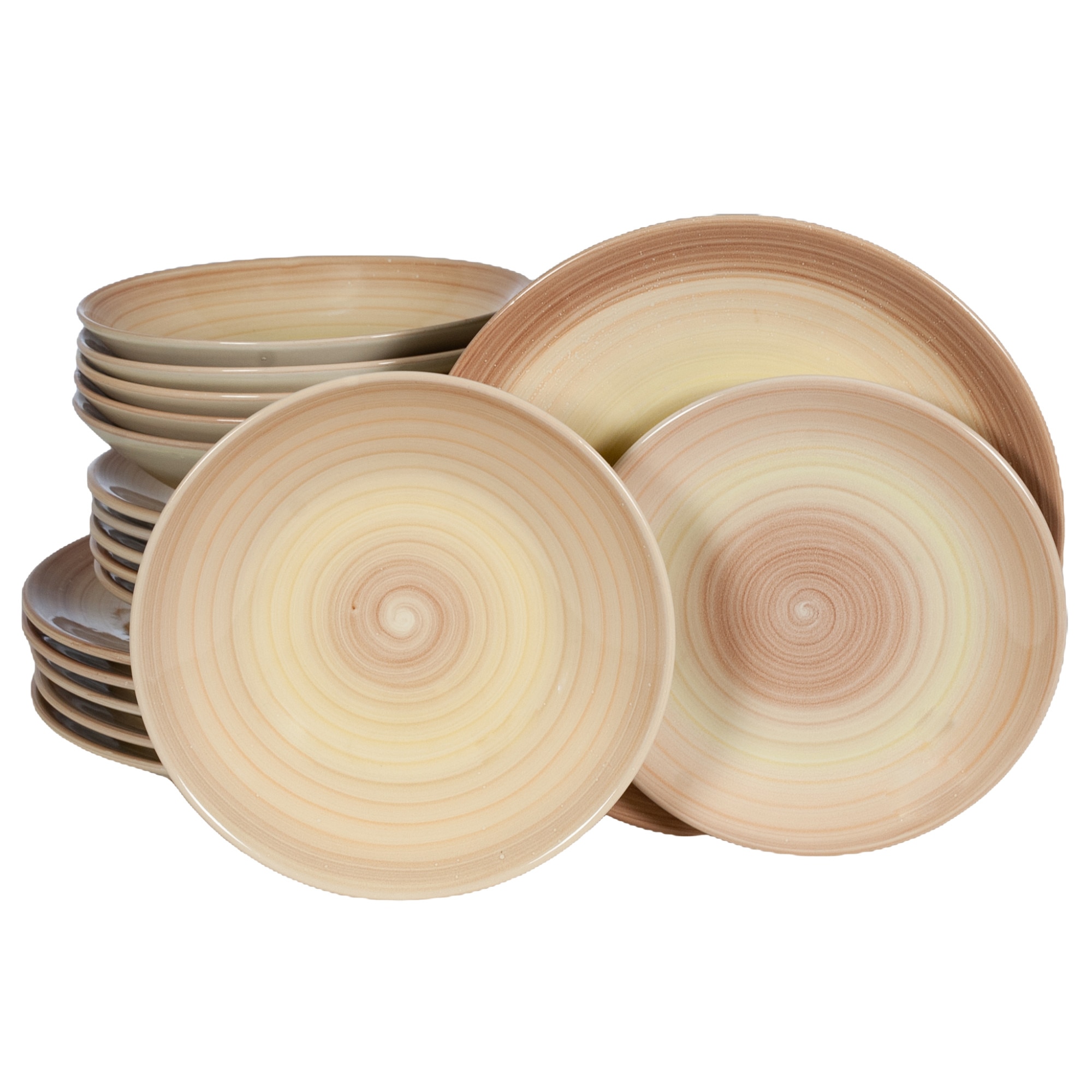 Set Complet Serviciu De Masa, Creme Brulee, 18 piese, Cesiro, Crem/Maro