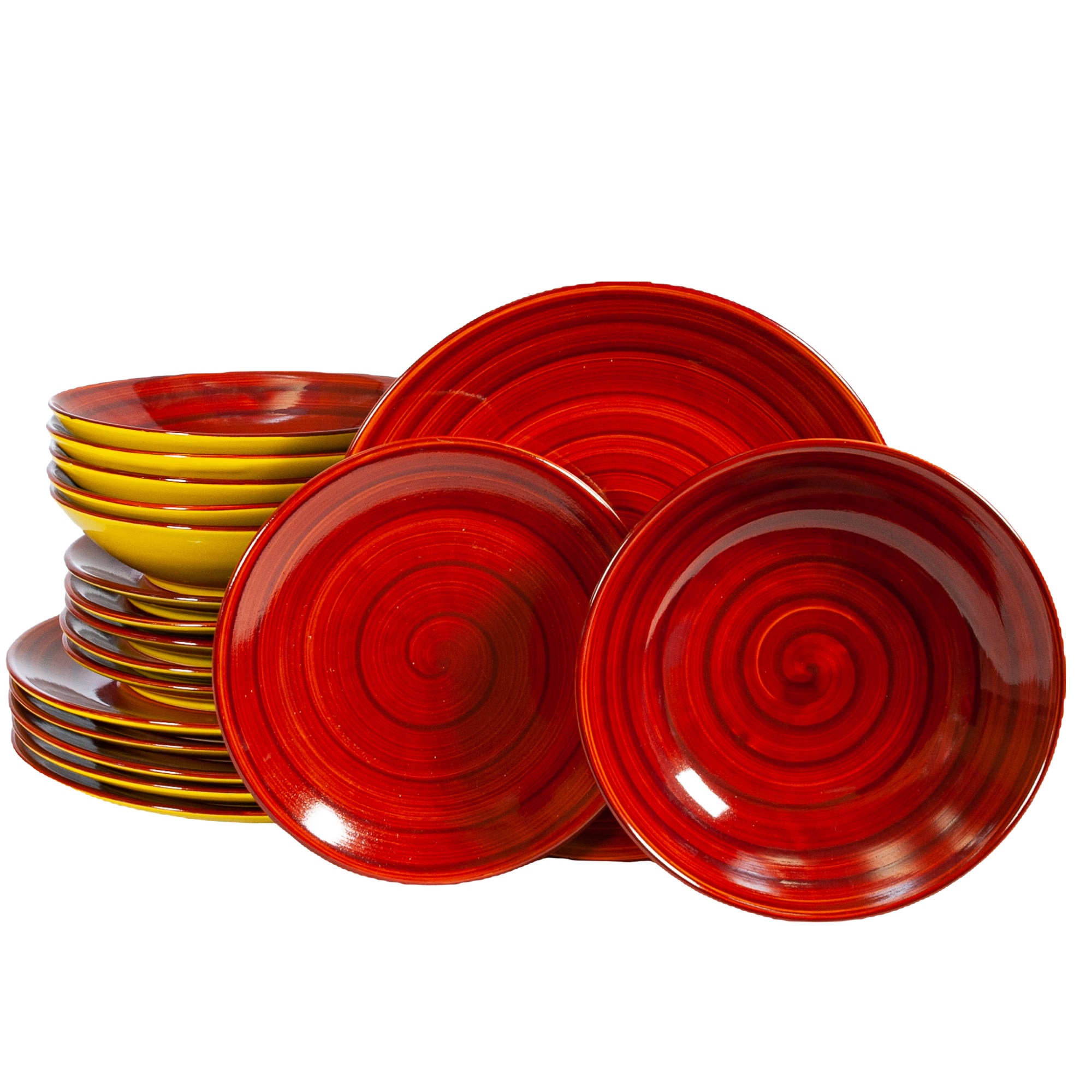 Set Complet Serviciu De Masa, Tropical Breeze, 18 piese, Cesiro, Galben/Rosu Inschis