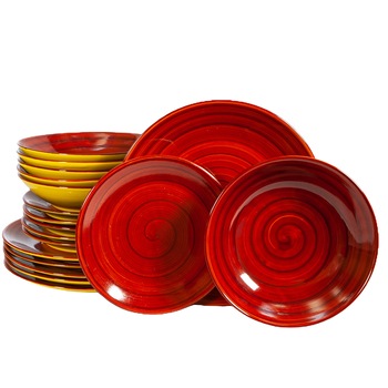 Set Complet Serviciu De Masa, Tropical Breeze, 18 piese, Cesiro, Galben/Rosu Inschis Set Complet Serviciu De Masa, Tropical Breeze, 18 piese, Cesiro, Galben/Rosu Inschis