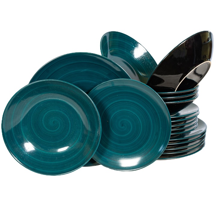 Set farfurii 18 piese, pentru 6 persoane, Deep in the lagoon, 18 piese, Cesiro, Turcoaz Inchis