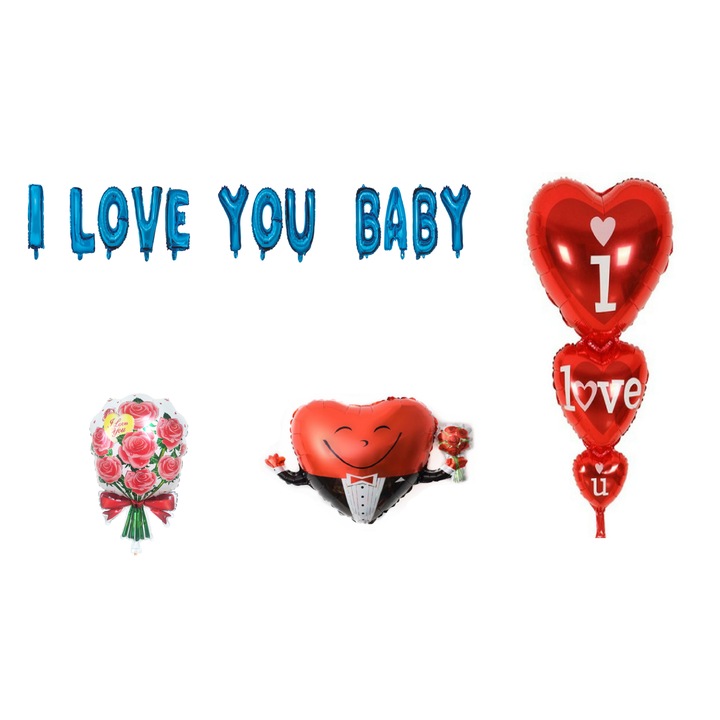 Szeretlek baba lufi szett, tortalapos ajándék, 16 részes, kék