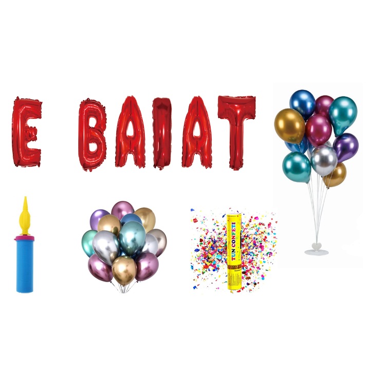 Set Baloane E Baiat , Cake Topper Cadou , 66 Buc , Rosu
