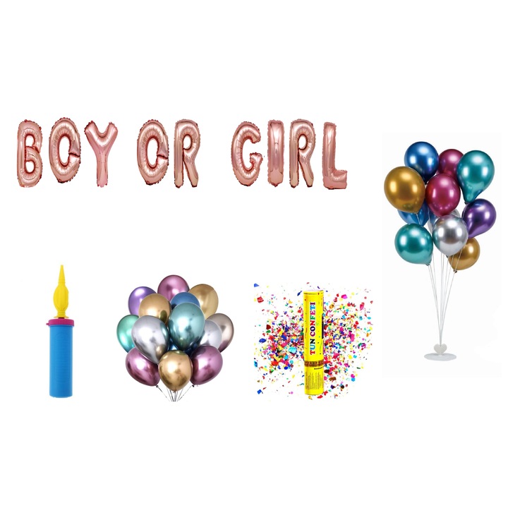 Fiú vagy lány lufi szett, tortalapos ajándék, 70 db, Rosegold