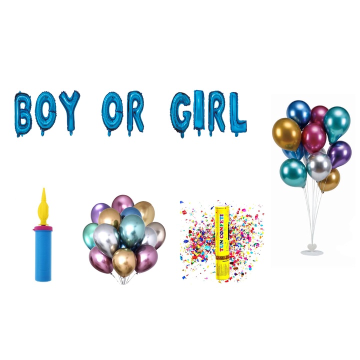 Fiú vagy lány lufi szett, tortalapos ajándék, 70 db, kék