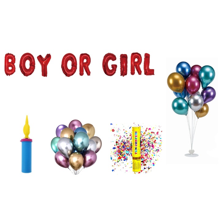 Fiú vagy lány lufi szett, tortalapos ajándék, 70 db, piros