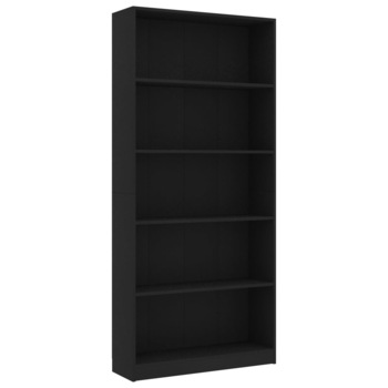 Biblioteca cu 5 rafturi, negru, 80 x 24 x 175 cm, PAL 800919 Biblioteca cu 5 rafturi, negru, 80 x 24 x 175 cm, PAL 800919