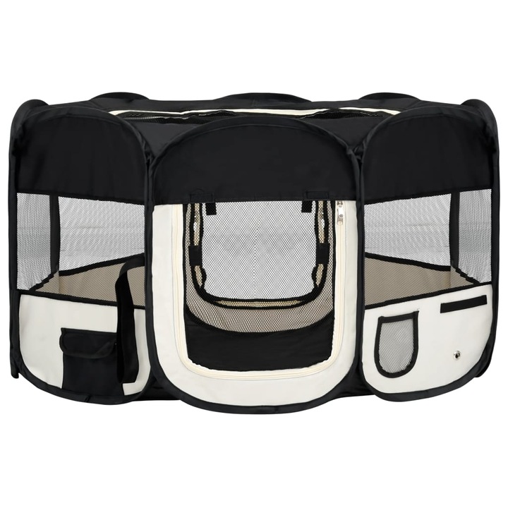 Tarc de caini pliabil cu sac de transport vidaXL, negru, 145x145x61 cm, 2.05 kg