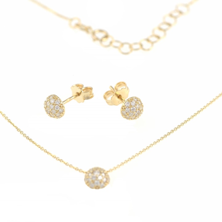 Set bijuterii cercei si lant cu pandantiv din aur cu zircon S93