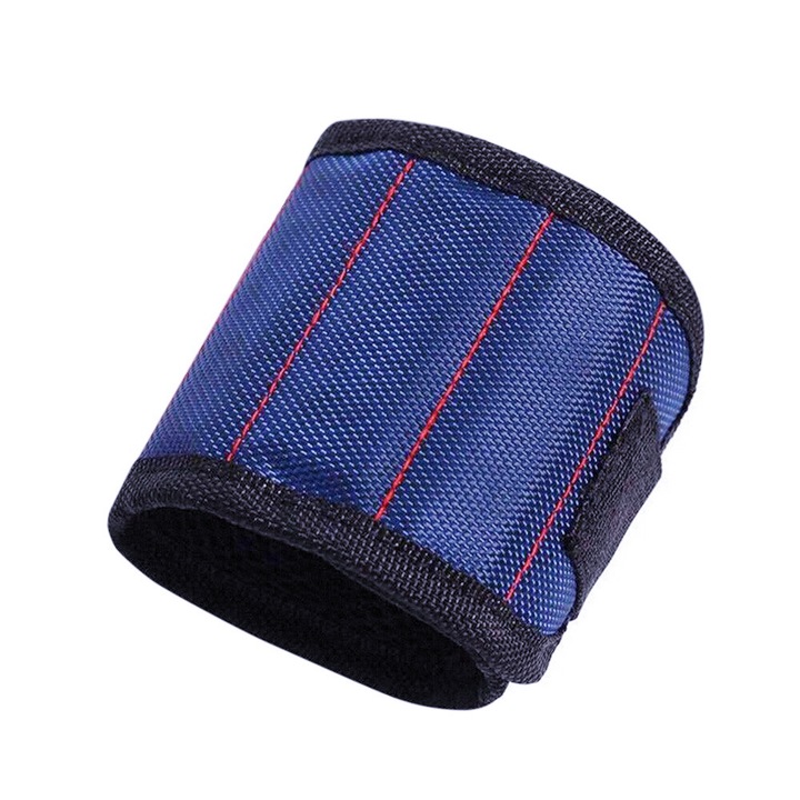 Bratara Magnetica pentru Scule si Unelte cu 6 Magneti Neodim cu prindere arici, sustine parti metalice, suruburi, cuie, piulite, surubelnite, cheie si patent de mici dimensiuni, Albastru