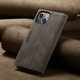 iPhone 13 Mini, CaseMe Retro tok, vékony bőr, pénztárca típus, álló, mágneses záródás, puha textúra, RFID védelem, Kávébarna