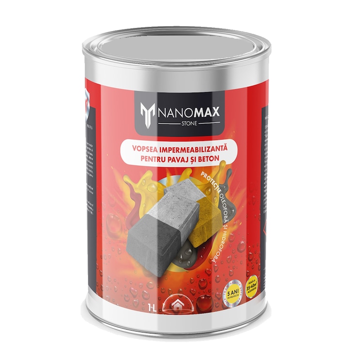 NanoMax Vízszigetelő festék, burkolatokhoz és betonhoz, Hidrofób és Oleofób védelem, 1L Szürke