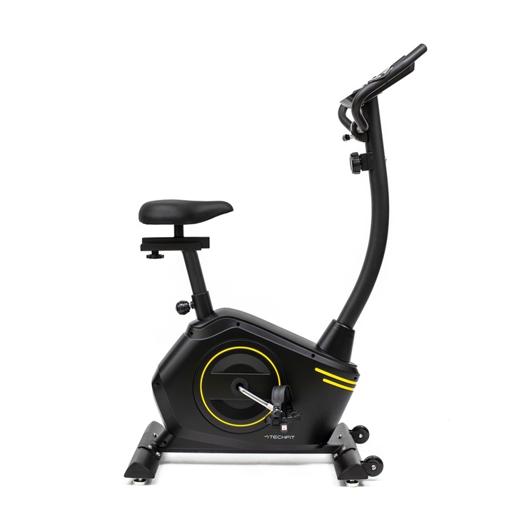 Bicicleta exercitii magnetica TECHFIT B410N, Sistem inertie volanta 6 Kg, Greutate utilizator 120 Kg, Suport tableta/smartphone, Pedalare fata/spate, Roti transport