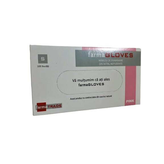 Set 100 buc Manusi De Examinare din Nitril Nepudrate Roz, Marimea S, Farma Gloves