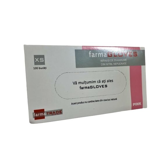 Set 100 buc Manusi De Examinare din Nitril Nepudrate Roz, Marimea XS, Farma Gloves