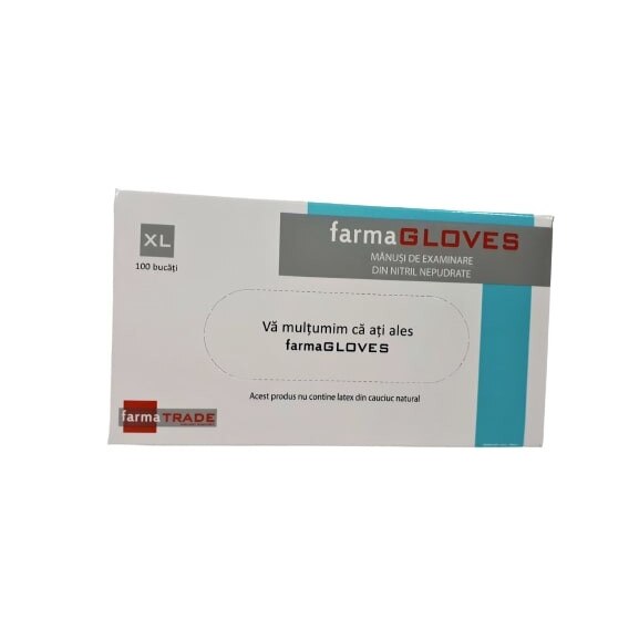Set 100 buc Manusi De Examinare din Nitril Nepudrate Albastre, Marimea XL, Farma Gloves